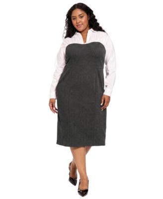 Plus Size Long-Sleeve Midi Sheath Dress