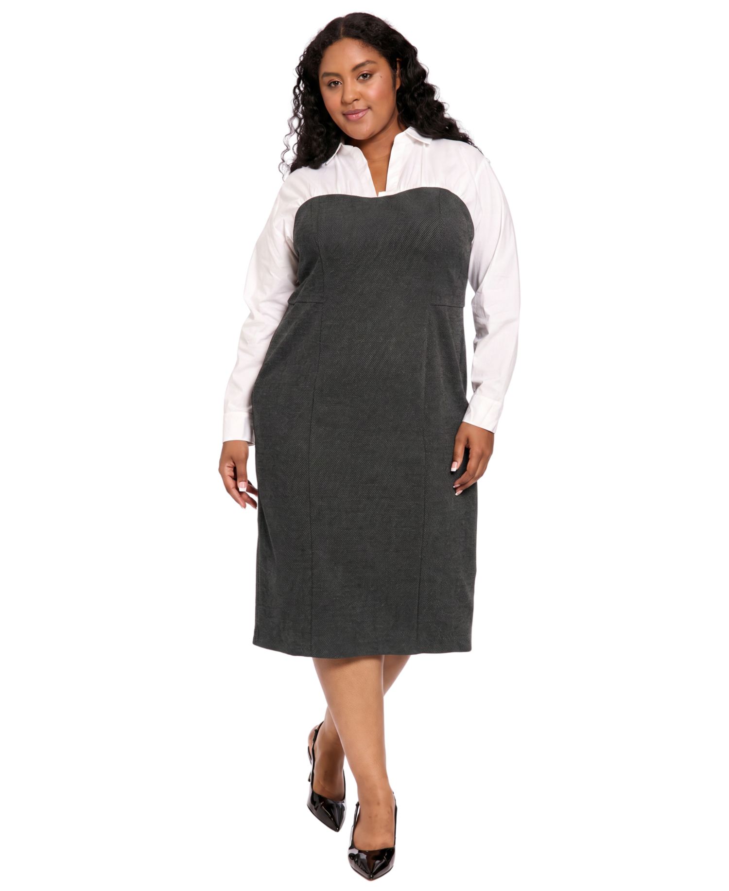 Plus Size Long-Sleeve Midi Sheath Dress