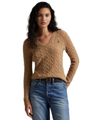 Women's Cable Wool-Cashmere V-Neck Sweater