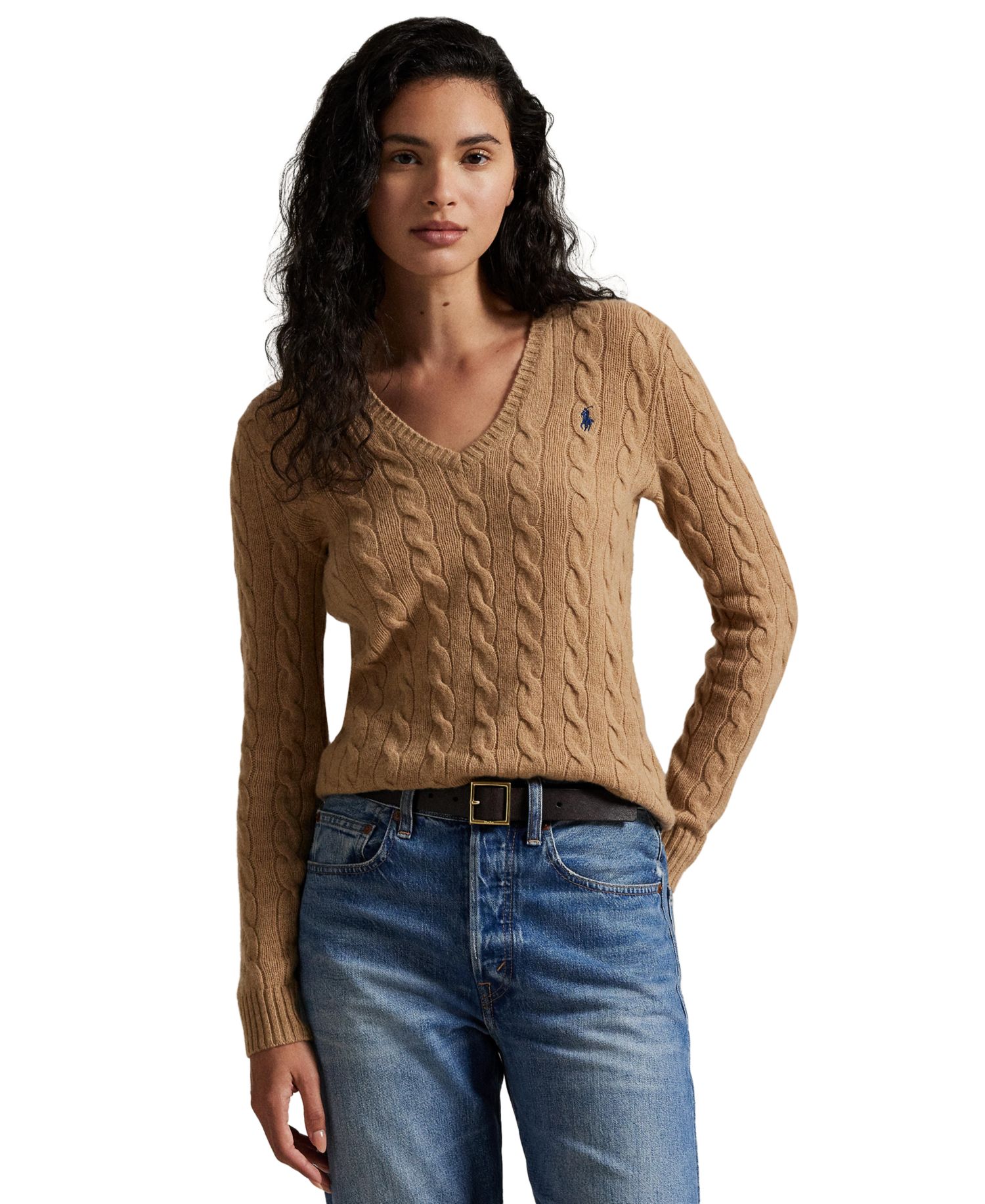 Women's Cable Wool-Cashmere V-Neck Sweater