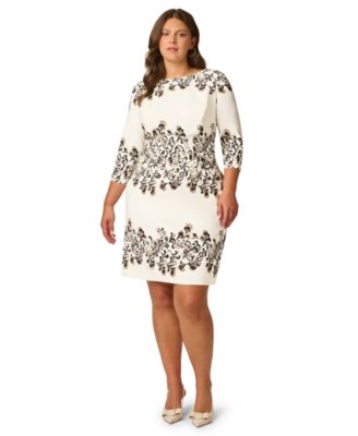 Plus Size Floral-Print 3/4-Sleeve Sheath Dress