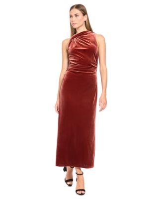 Women's Velvet Knot Shoulder Midi Dress
