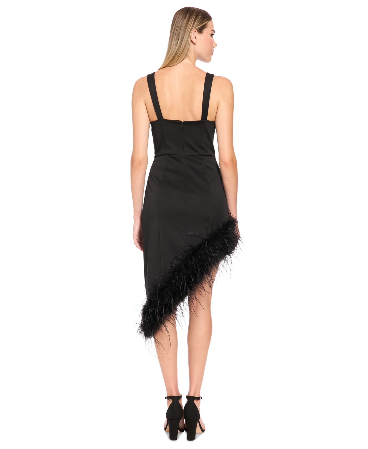 Women's Mini Asymmetrical Feather-Trim Dress