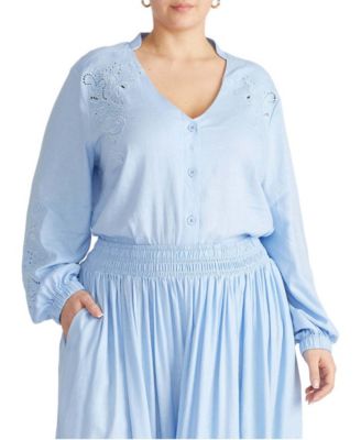 Plus Size Frances Linen-Blend Embroidered Relaxed-Fit Blouse