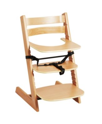 Kids Grow With Wooden High Chair, Portable Feeding Seat with Adjustable Height and Footrest-Light Brown