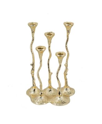 5-Light Cast Aluminum Taper Candle Holder for Home Decor - Gold Botanical Design, 5 Twisting Stems, Sturdy Base, Metallic