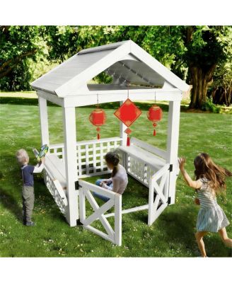 Modern Outdoor Wooden Playhouse for Children - Waterproof Design, Comfortable Bench, Attractive Door, Easy Assembly, Christmas Day Gift