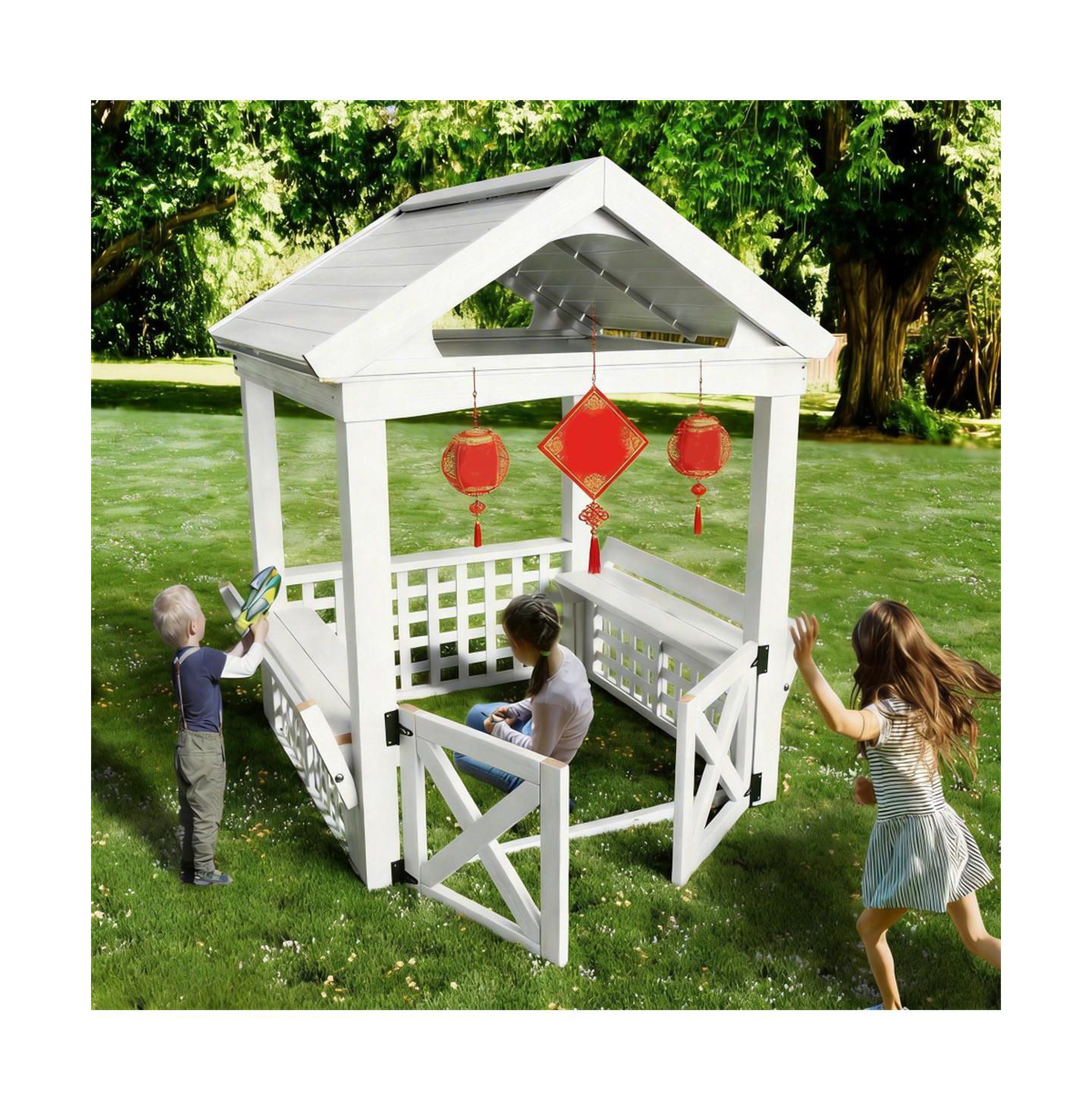 Детская игрушка YOBTOP Modern Outdoor Wooden Playhouse for Children - Waterproof Design, Comfortable Bench, Attractive Door, Easy Assembly, Christmas Day Gift — фото 1