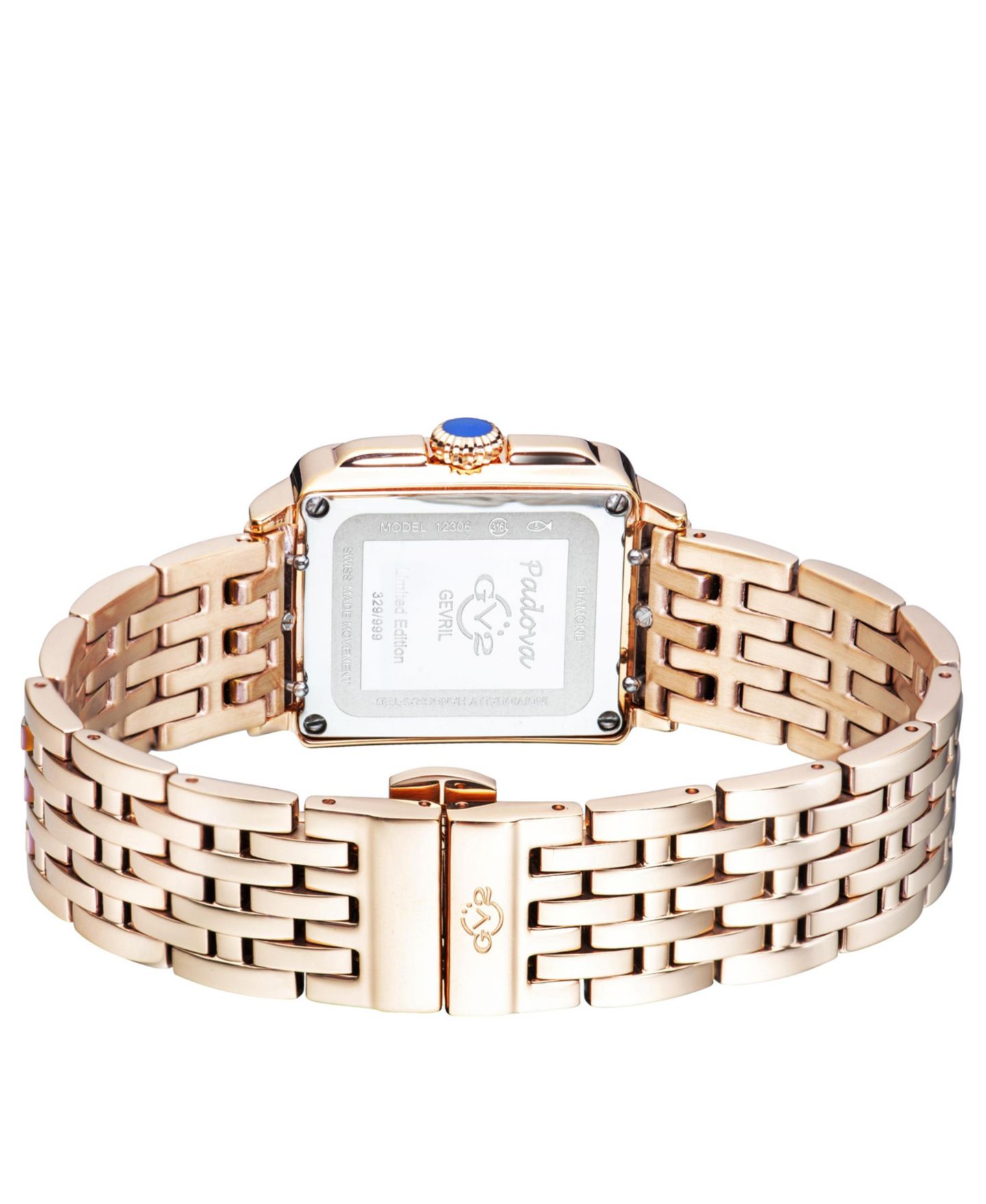 Женские часы GV2 by Gevril Padova Swiss Quartz IP Rose Stainless Steel Bracelet Diamond Watch — фото 3