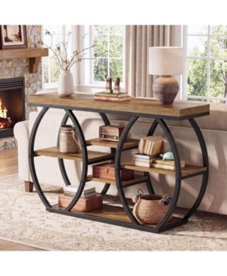 Extra Long Console Table, Narrow Sofa Table Behind Couch with Open Storage Shelf