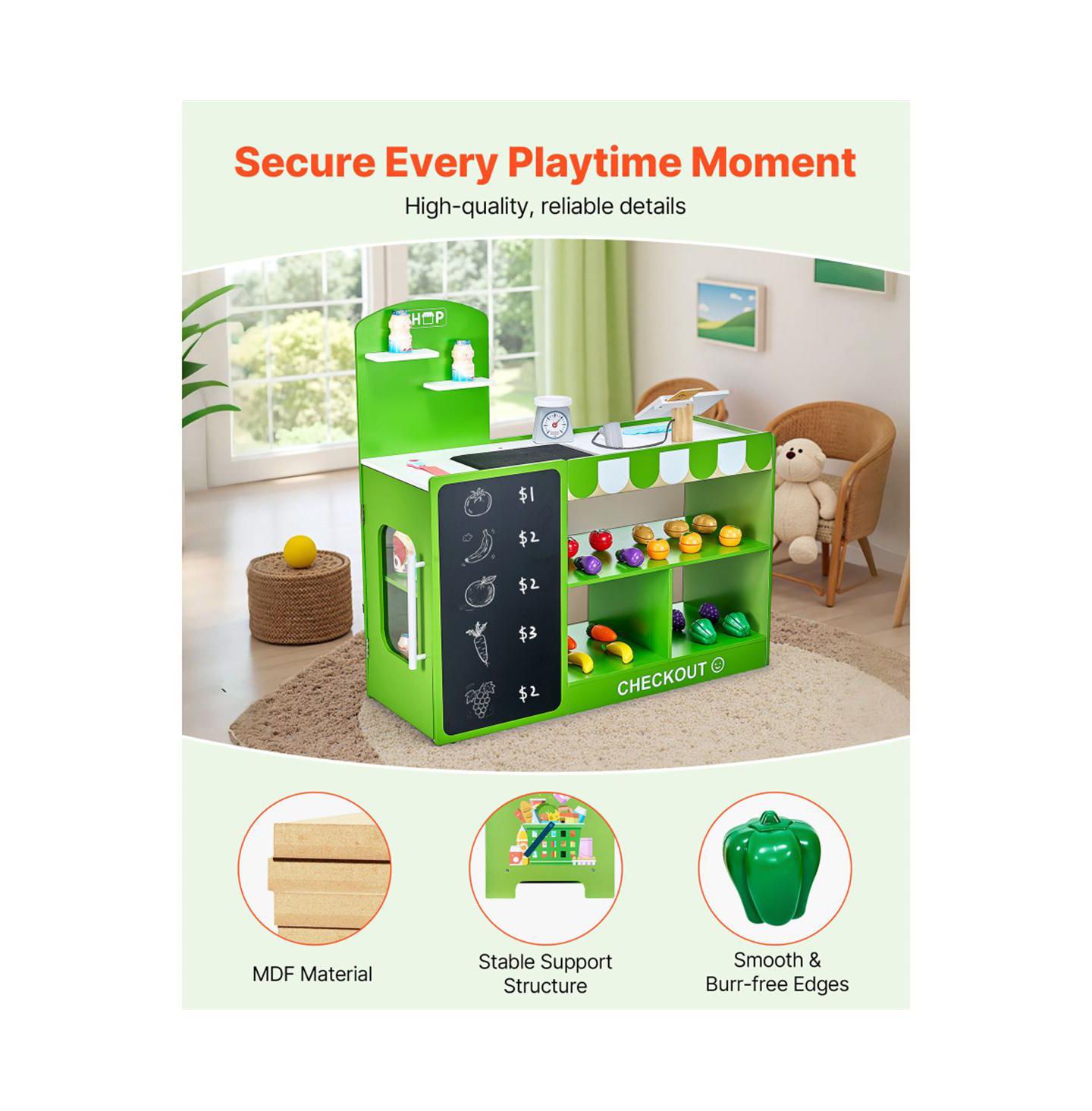 Детский игровой набор YOBTOP Grocery Store 35-Piece Moving Conveyor Belt and Scanner Playset, Ages 3+, цвет: Зелёный — фото 4