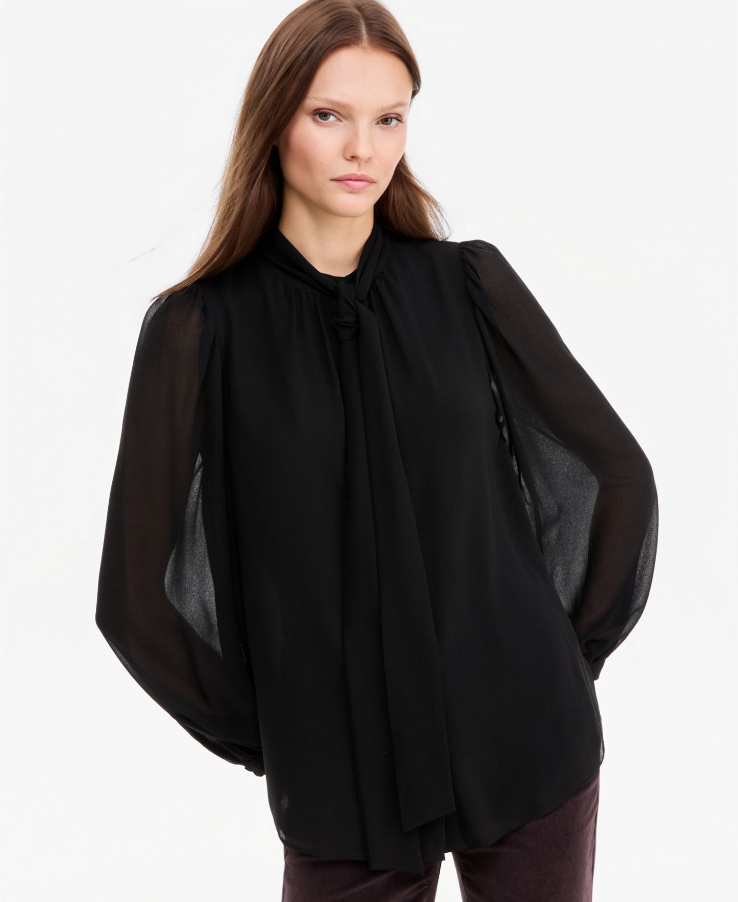 Женская блузка Kobi Halperin Dahlia Chiffon Tie-Neck Long-Sleeve, цвет: Чёрный — фото 1