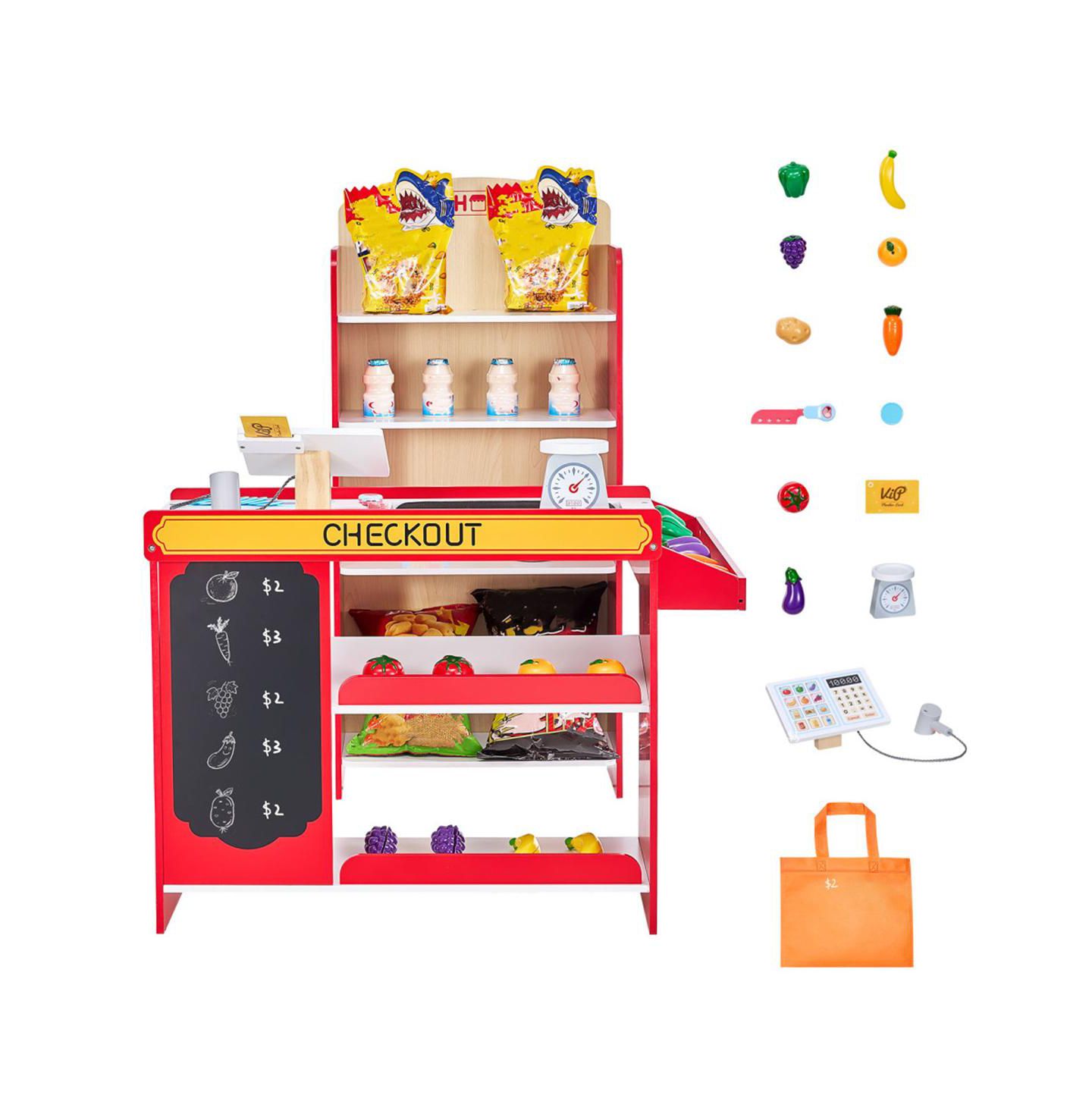 Детский игровой набор YOBTOP Kids Grocery Store Playset with Working Conveyor Belt and Cash Register, 35-Piece, Ages 3+, цвет: Разноцветный — фото 5
