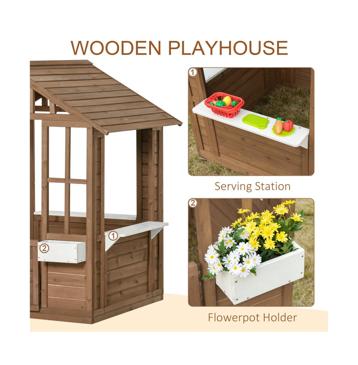 Детская игрушка YOBTOP Cottage Working-Door Solid Fir Wood 1-Piece Playhouse, Ages 3-8 — фото 5