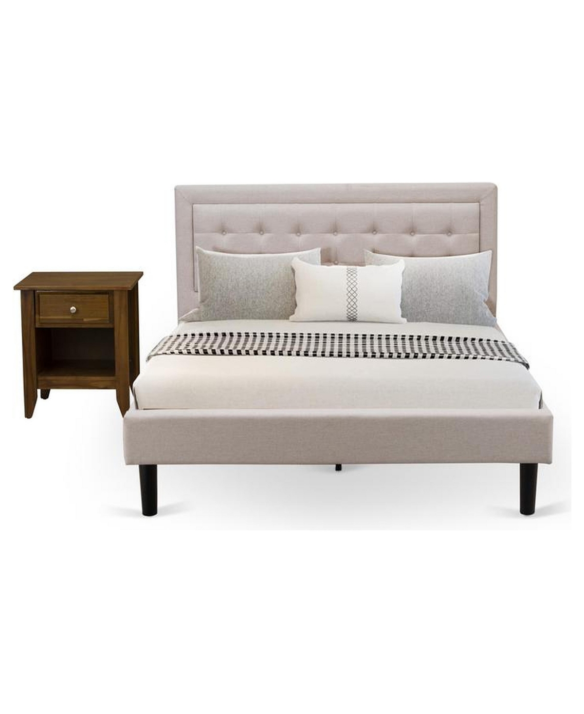 East West Furniture FN08Q-1GA08 2-Piece Fannin Bed Set with 1 Queen Size Bed and a Mid Century Nightstand - Mist beige