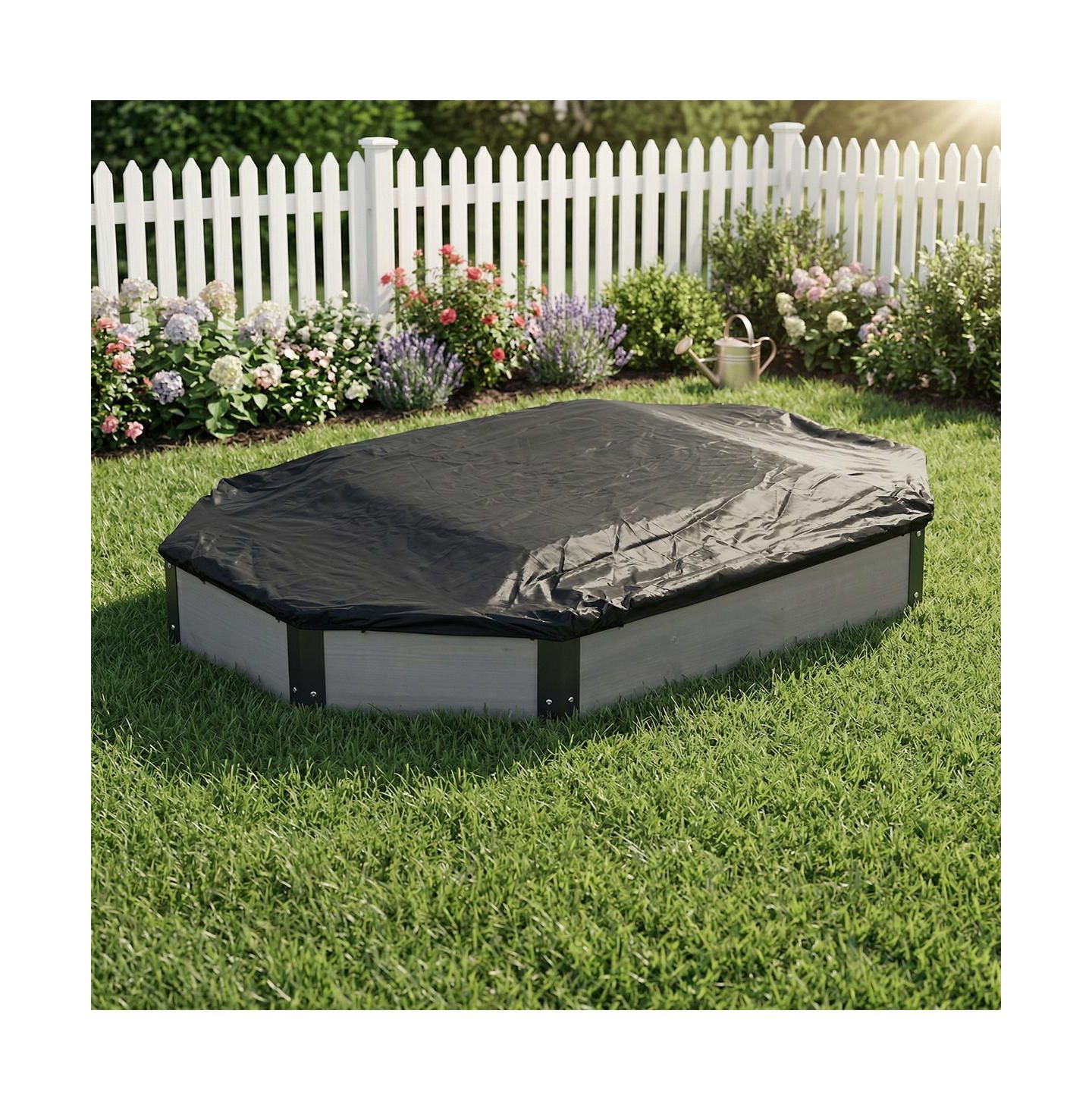 Детская игрушка YOBTOP Octagon Solid Wood Sandbox with Bench Seats and Storage, Includes Cover and Liner, Ages 3-8, цвет: Серый — фото 5