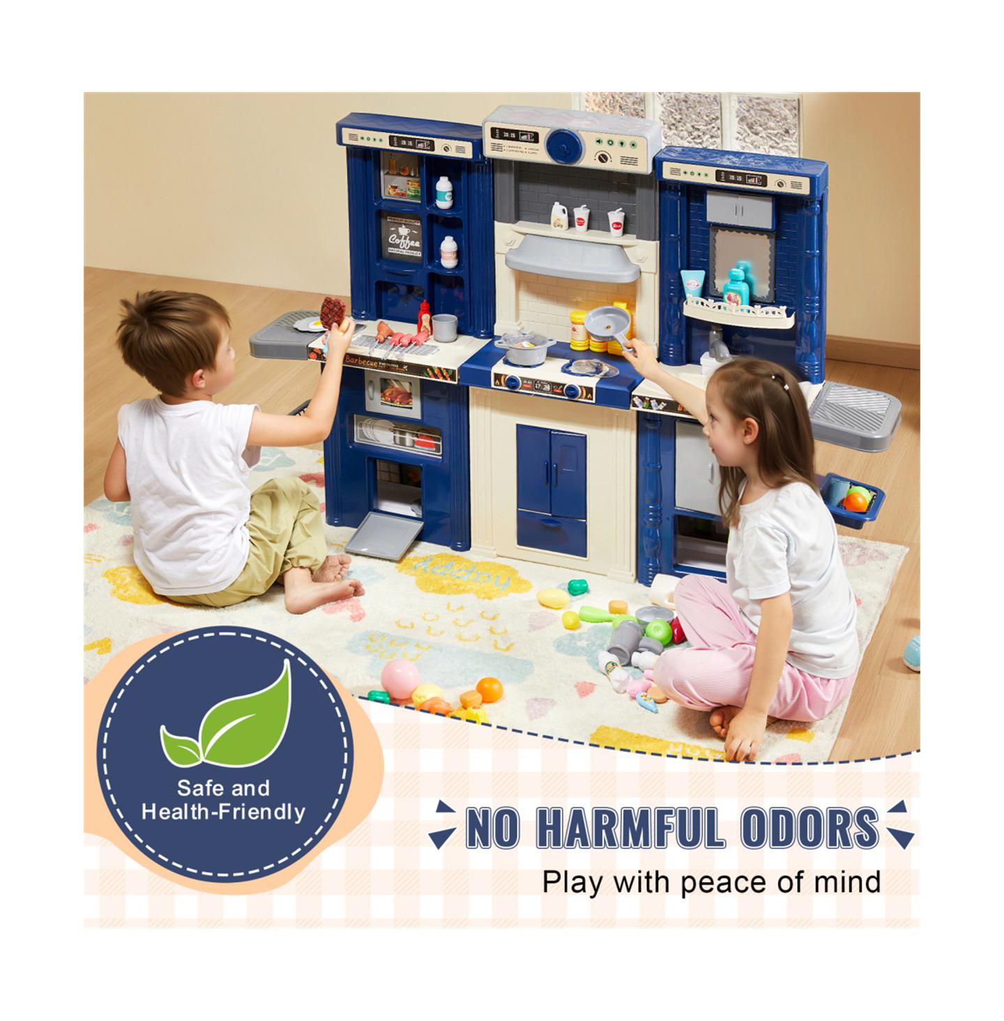 Детский игровой набор YOBTOP 3-in-1 Kids Kitchen Playset with 74 Accessories, Ages 3+, цвет: Синий — фото 4