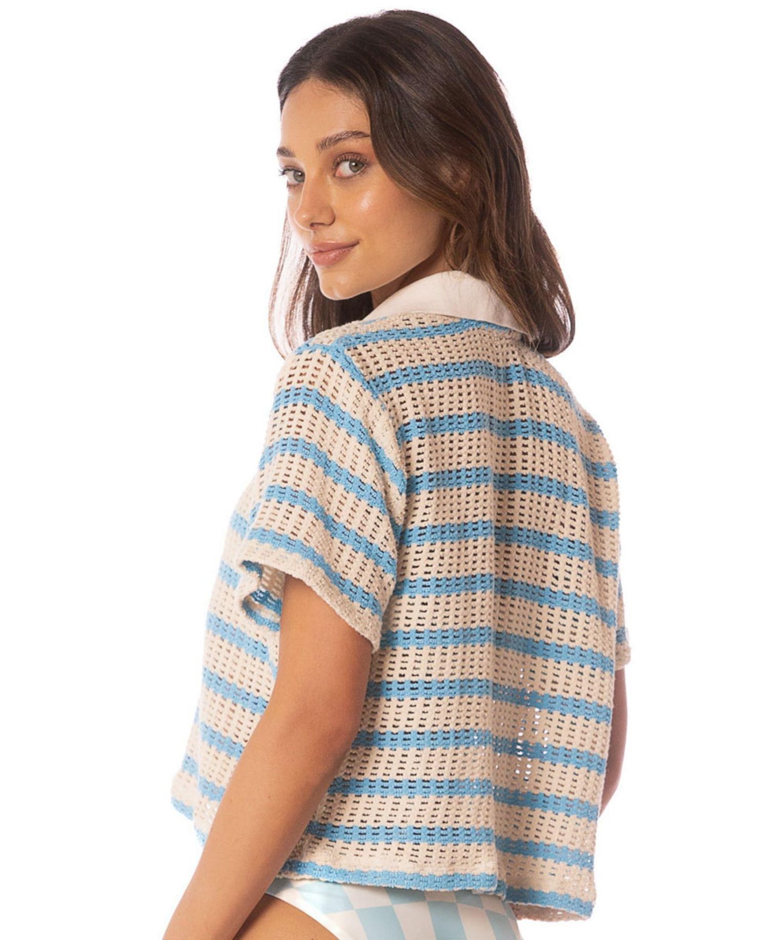 Women's Icy Stripes Wavy Collared Crop Shirt