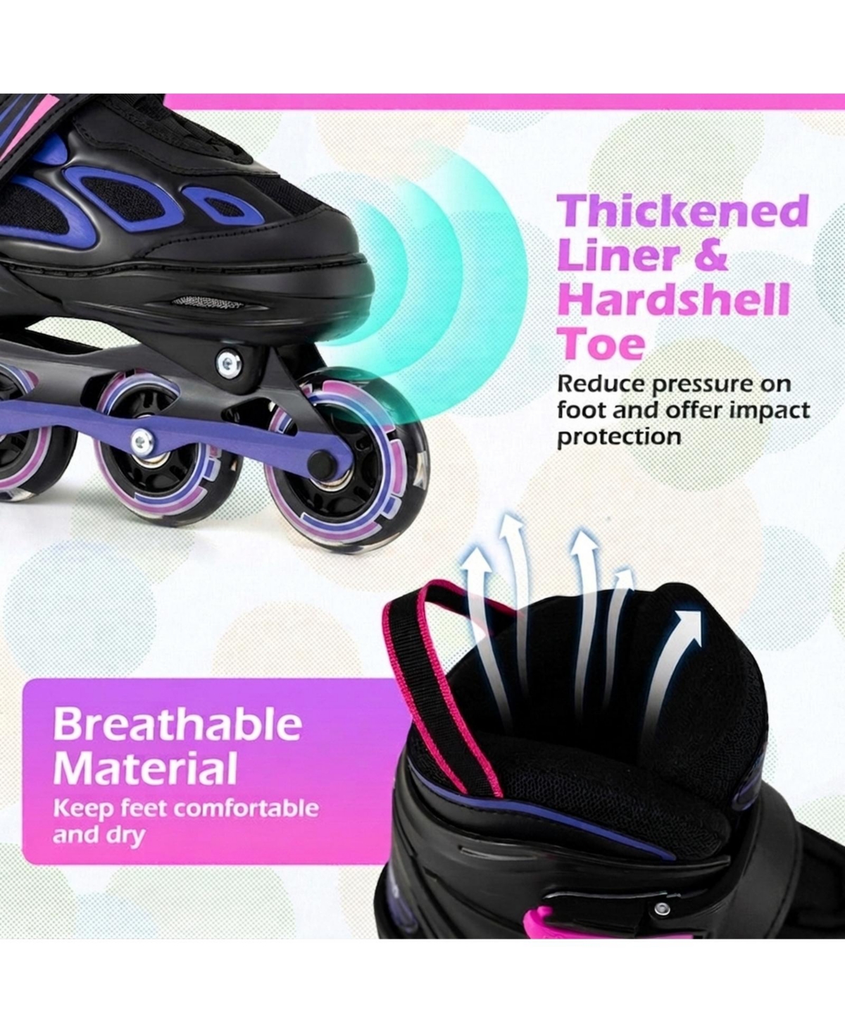 Sugift Kids Inline Skates with Low-Noise Brake Illuminating Wheels and 4-Size Adjustment Ages 9-14