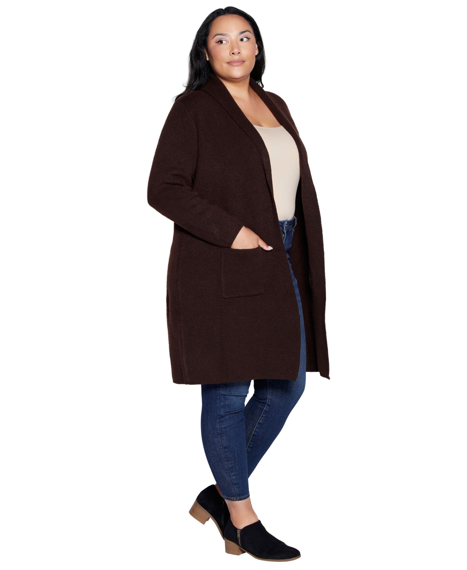 Plus Size Duster Shawl Collar Long-Sleeve Cardigan