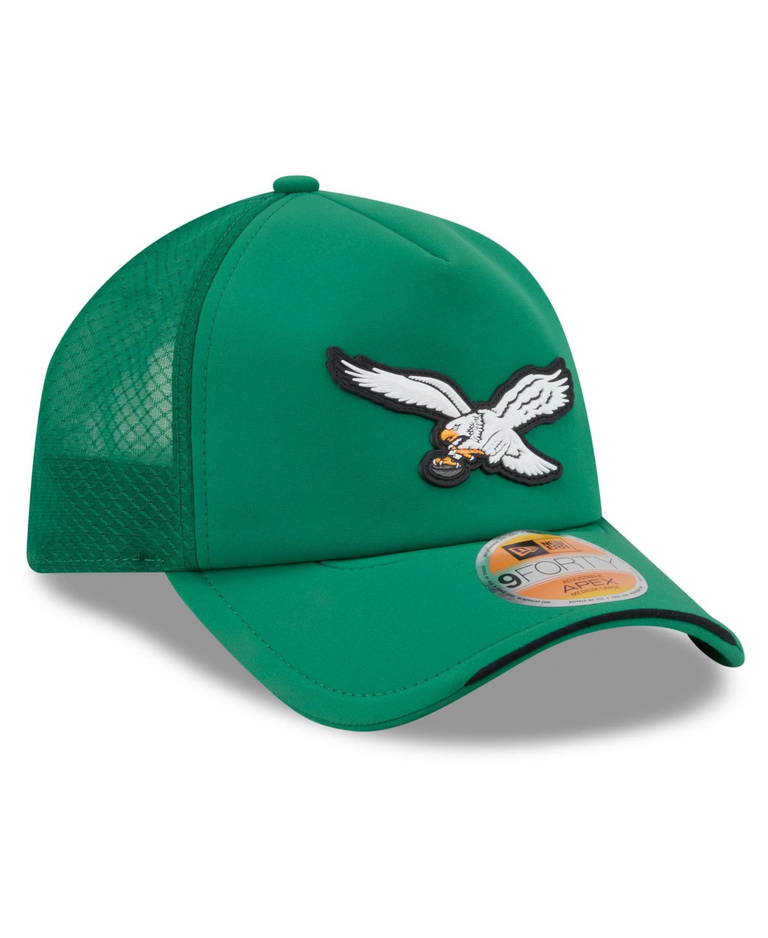 Men's Kelly Green Philadelphia Eagles 2026 Sideline Throwback Apex 9FORTY Adjustable Trucker Hat