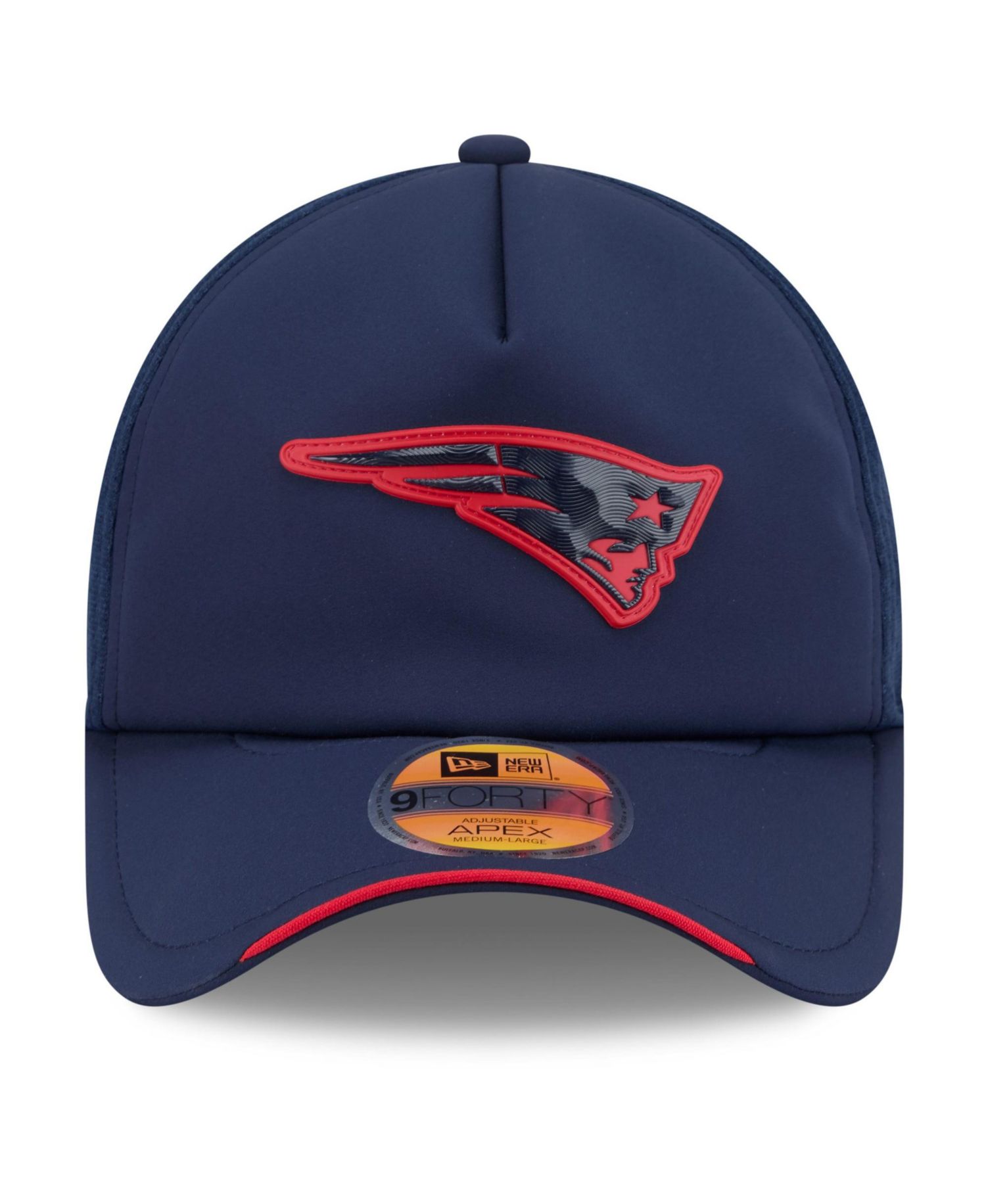 Men's Navy New England Patriots 2026 Sideline Apex 9FORTY Adjustable Trucker Hat
