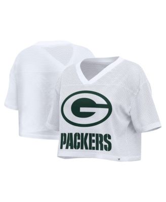 Women's White Green Bay Packers Oversized Mesh Cropped V-Neck Jersey