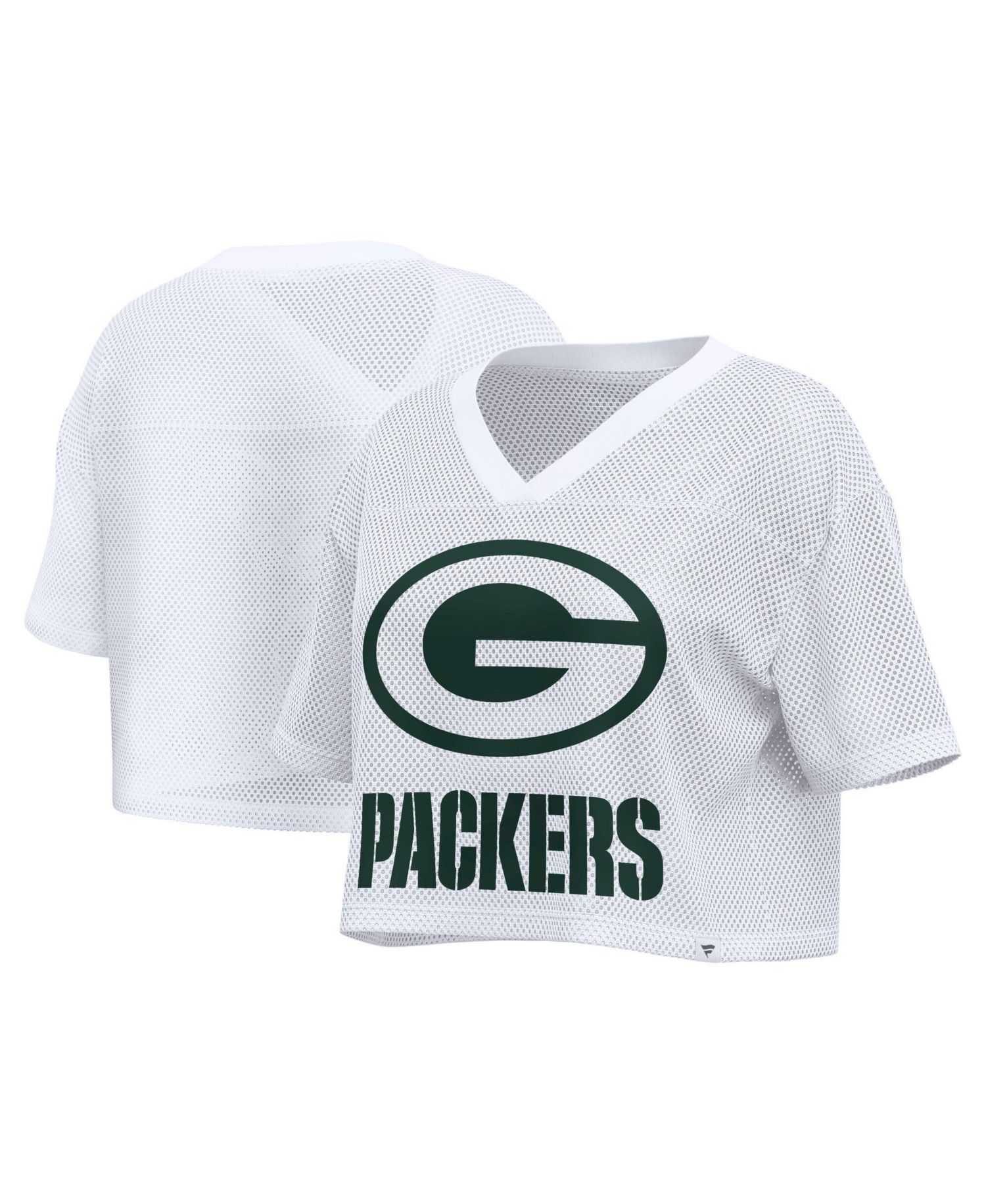 Women's White Green Bay Packers Oversized Mesh Cropped V-Neck Jersey