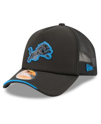 Men's Black Detroit Lions 2026 Sideline Apex 9FORTY Adjustable Trucker Hat