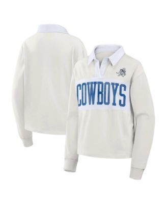 Women's Cream Dallas Cowboys Heritage Play Action Rugby Long Sleeve Polo Shirt