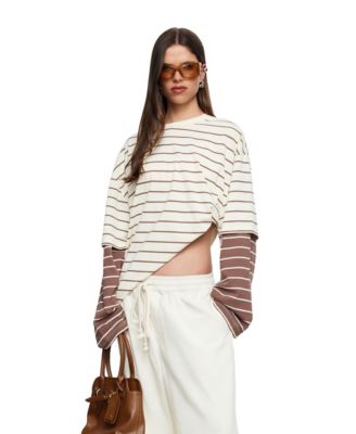 Women's Bottega Long-Sleeve Striped Oversized T-Shirt