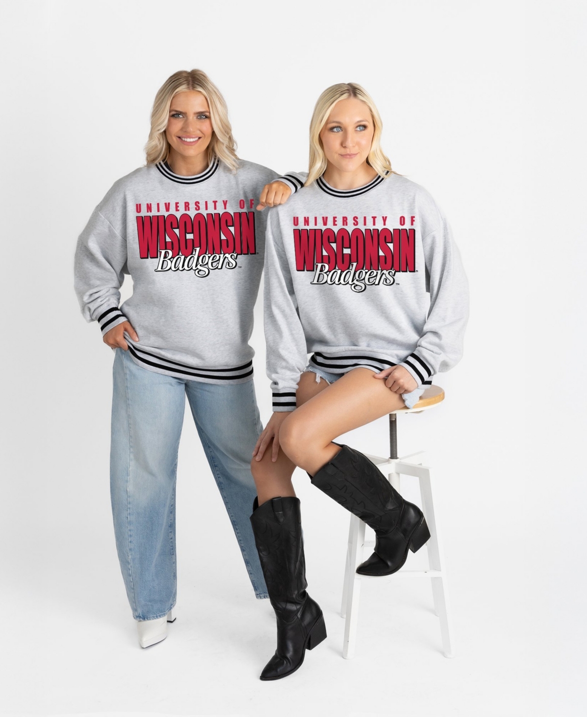 Gameday Couture Women's Gray Wisconsin Badgers Oversized Showdown Ringer Stripe Sweatshirt