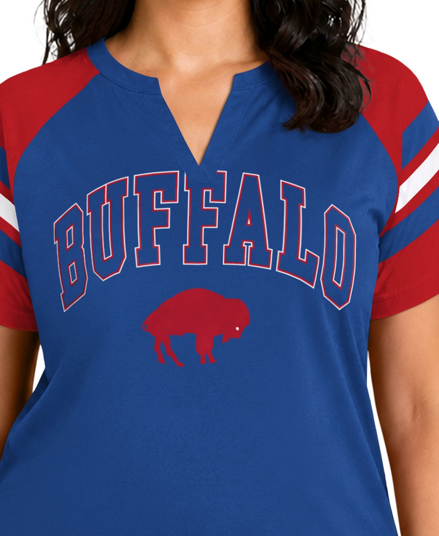 Women's Royal Buffalo Bills Plus Size Throwback Game On Notch Neck Raglan T-Shirt