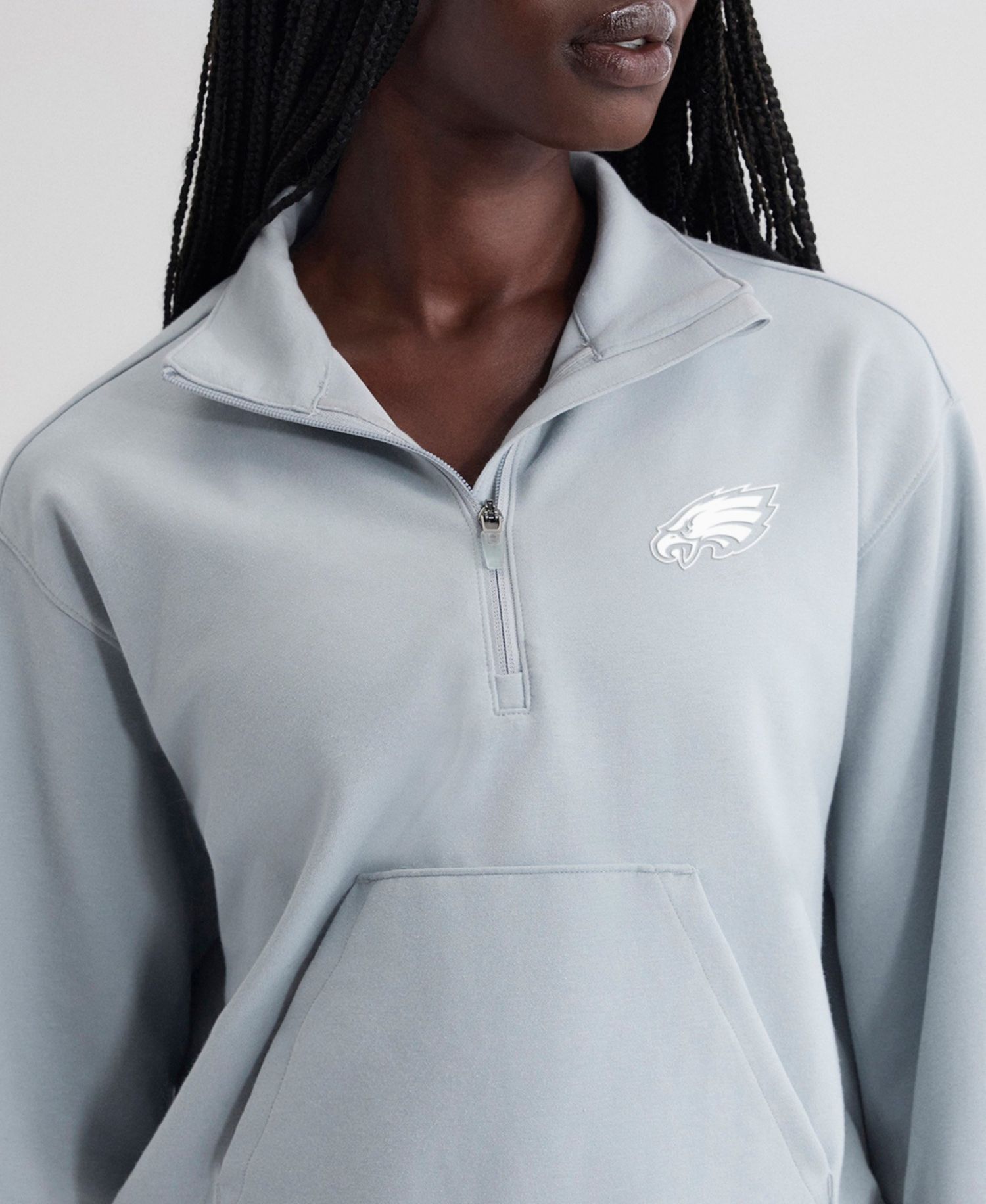 Women's Blue Philadelphia Eagles Oversized Clutch Tri-Blend Quarter-Zip Pullover Sweatshirt
