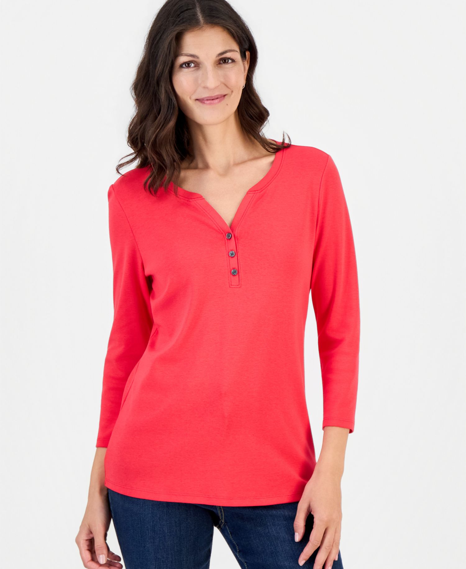 Plus Size 3/4-Sleeve Henley Tee