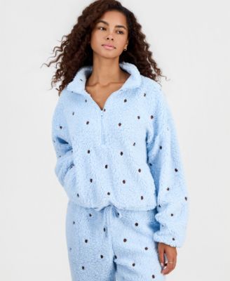 Juniors' Embroidered Sherpa Quarter-Zip Jacket
