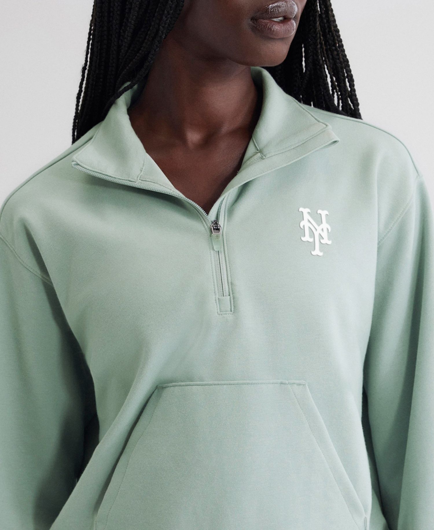 Women's Sage Green New York Mets Oversized Clutch Tri-Blend Half-Zip Pullover Sweatshirt