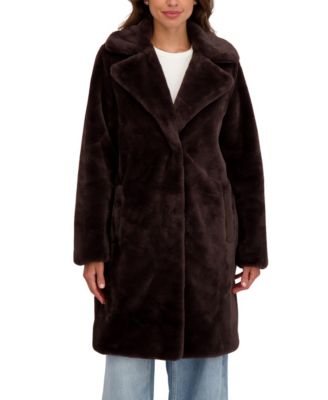 Women's Faux Fur Notch Collar 3/4 Coat