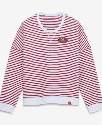 Women's White/Scarlet San Francisco 49ers Striped Oversized French Terry Sweatshirt