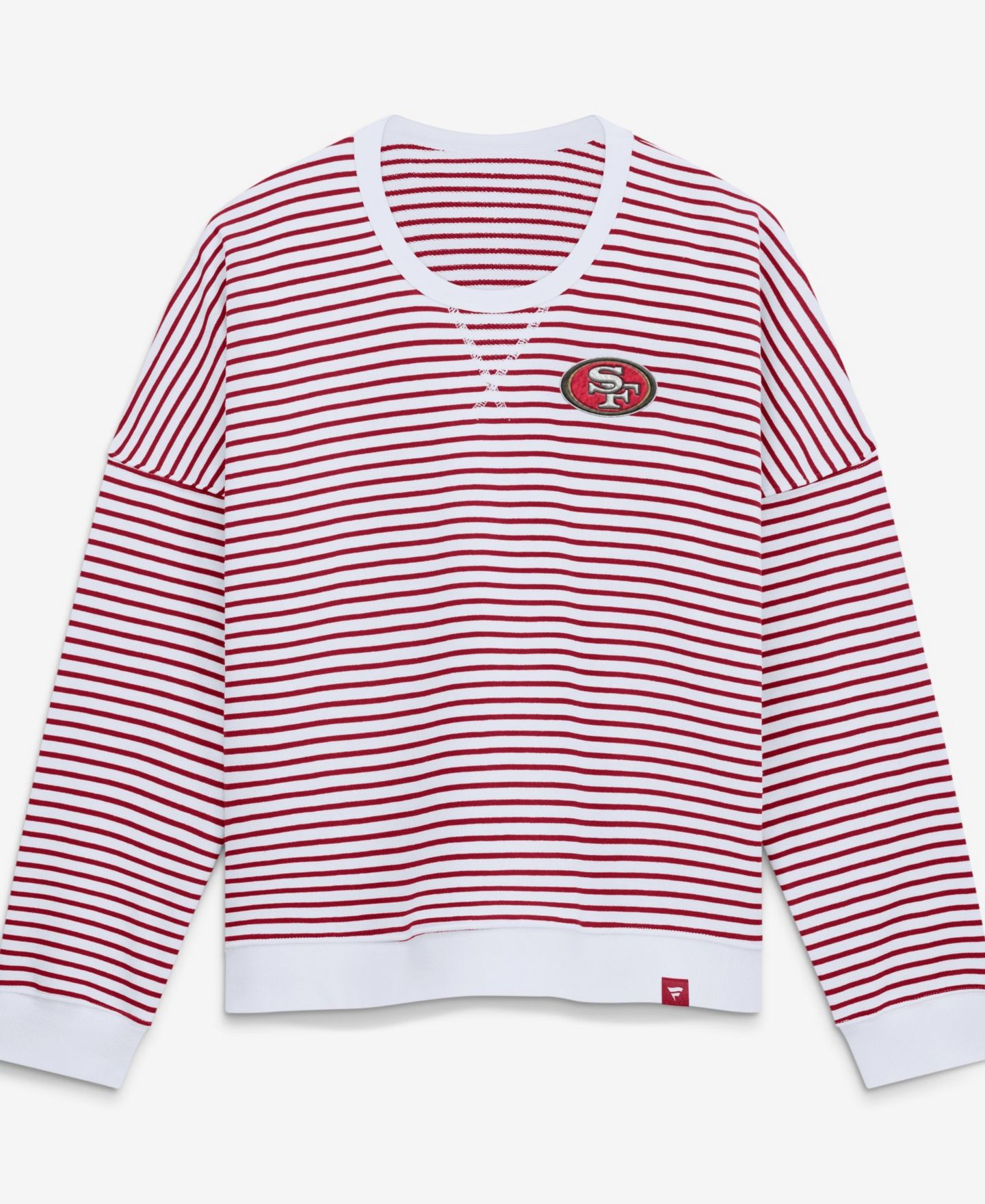 Женский свитшот Fanatics White/Scarlet San Francisco 49ers Striped Oversized French Terry — фото 1