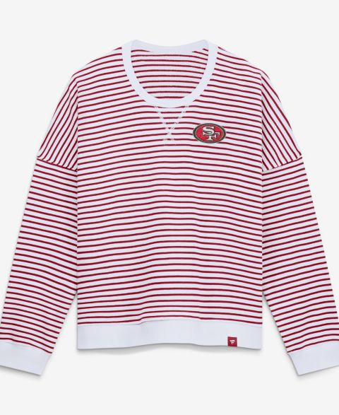 Женский свитшот Fanatics White/Scarlet San Francisco 49ers Striped Oversized French Terry