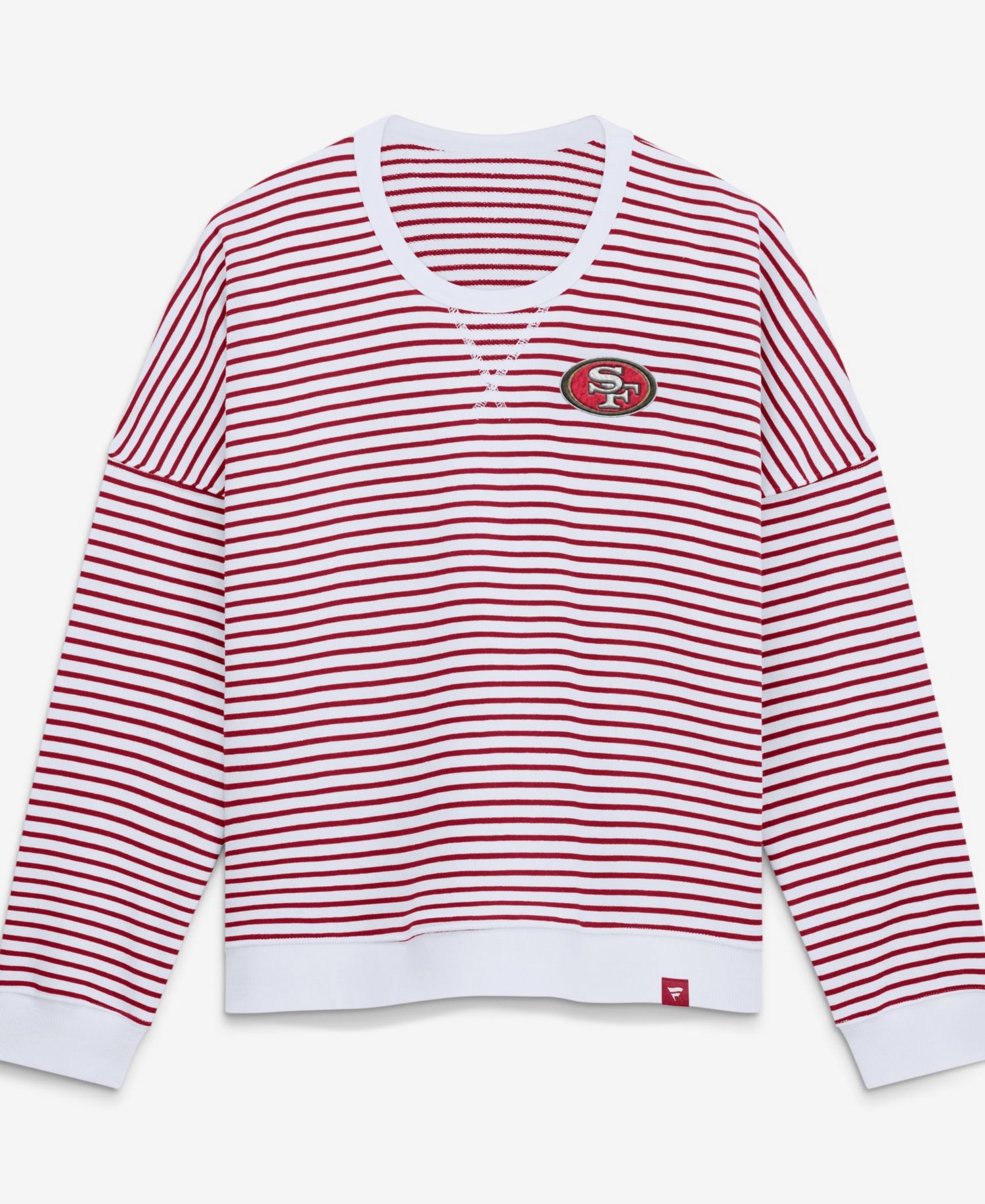 Women's White/Scarlet San Francisco 49ers Striped Oversized French Terry Sweatshirt