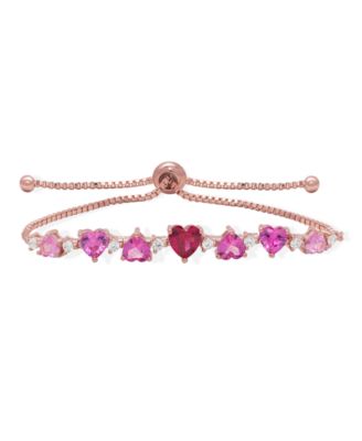 Simulated Ruby and Simulated Pink Sapphire and Cubic Zirconia Graduated Heart Adjustable Bracelet