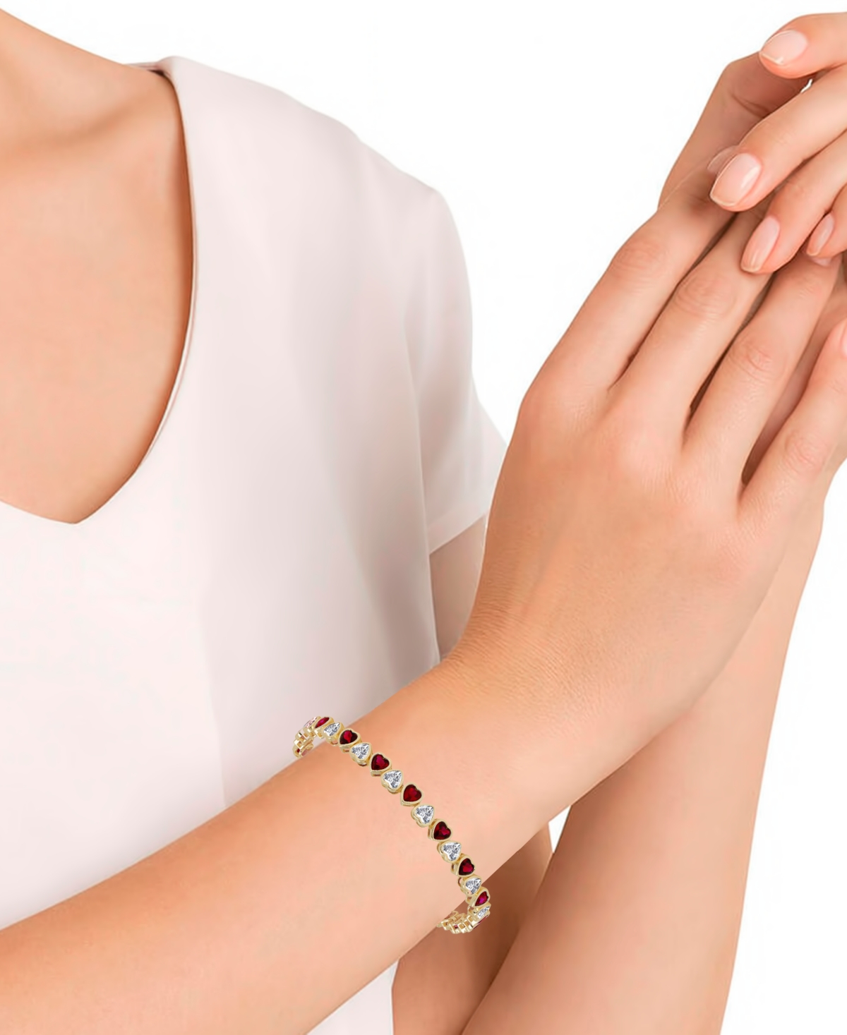 Macy's Simulated Ruby and Cubic Zirconia Bezel Heart Laydown Bracelet