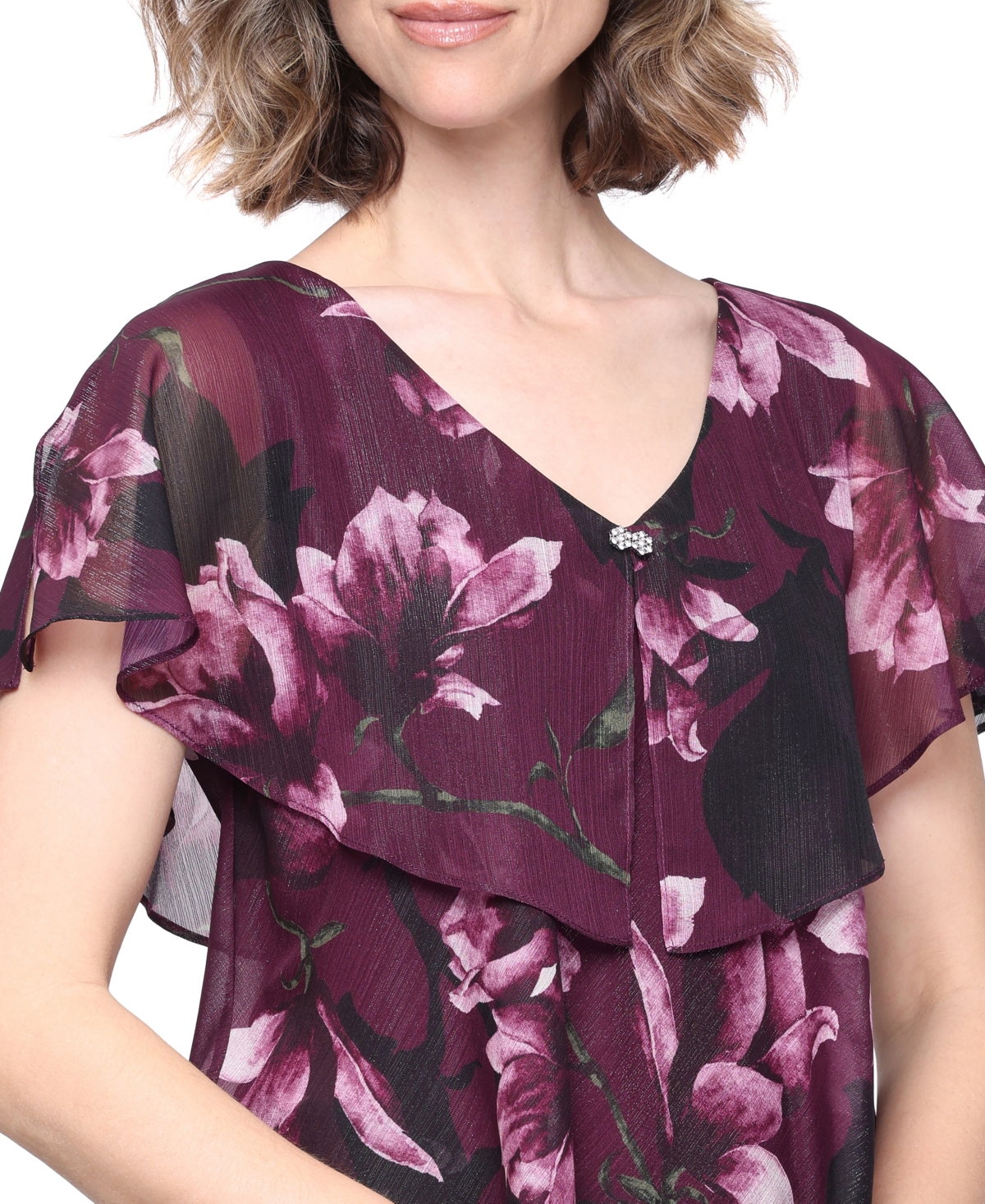 Sl Fashions Women's Floral-Print Tiered V-Neck Dress
