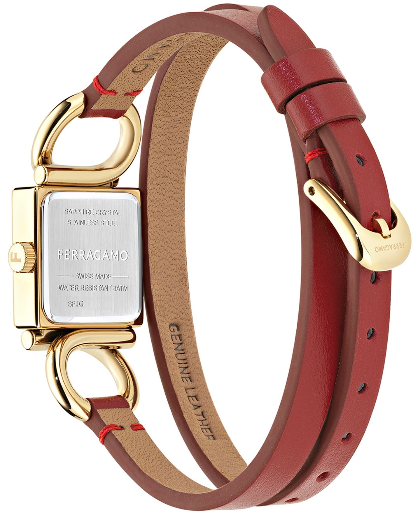 Женские часы Ferragamo Gancini Bangle Gold-Tone Case Leather Strap Watch 18mm — фото 3