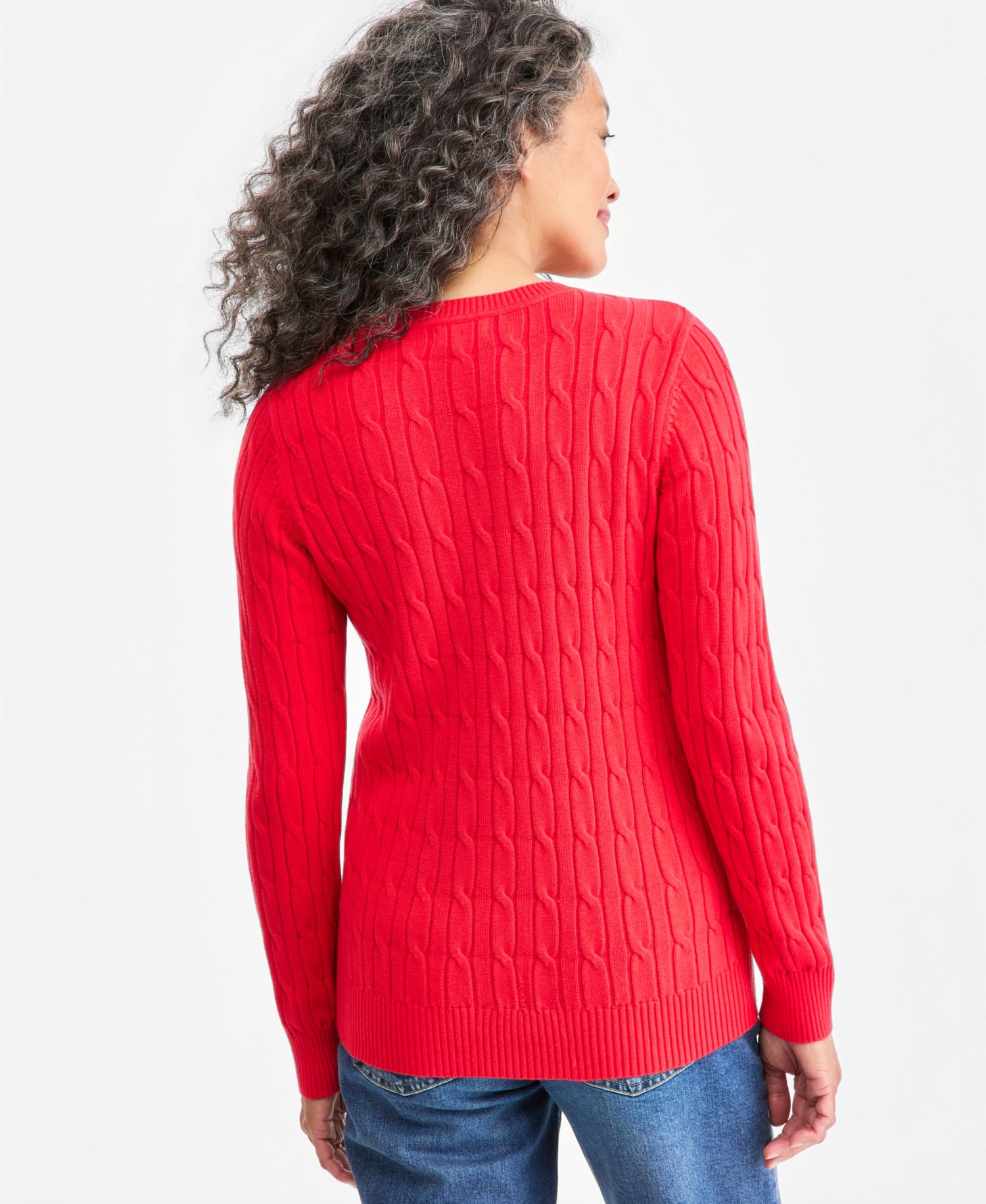 Petite Cotton Cable-Knit Crewneck Sweater