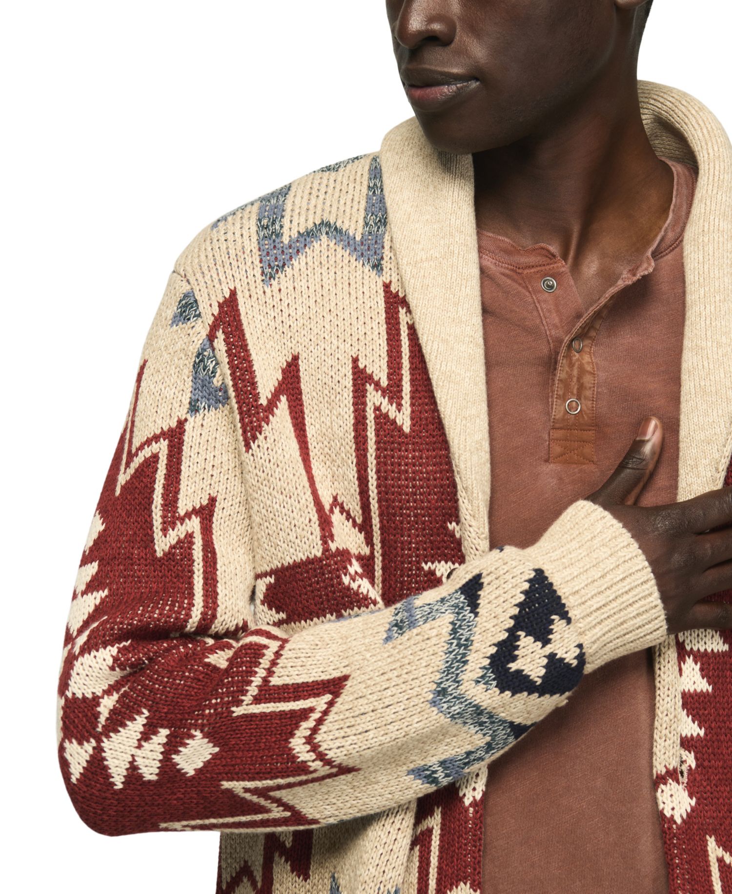 Men's Southwestern Shawl Collar Cardigan Regular-Fit Sweater