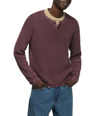 Men's Washed Waffle-Knit Henley Sweater