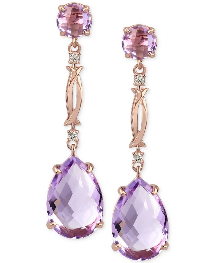 Macy's - Rose Amethyst (13 ct. t.w.) and Diamond Accent Drop Earrings in 14k Rose Gold